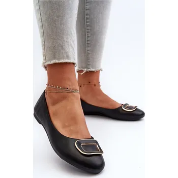 Dámské baleríny Černé balerínky z ekokůže s dekorací Enicoria 36