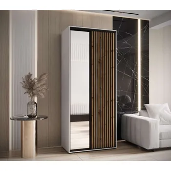 Šatní skříň Skříň s posuvnými dveřmi a zrcadlem 120 cm - Lanko Barva: Bílá/dub Artisan