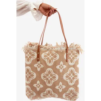 Kabelka Vzorovaná velká tkaná plážová taška Hnědá Sadhara Univerzální