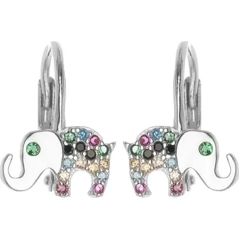 Náušnice Argento 67291 Stříbrné náušnice - slon, barevné kulaté zirkony