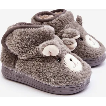 Chlapecké bačkory Dětské vyšívané pantofle s medvídkem Eberra Barva: Stříbrná, Velikost: 27