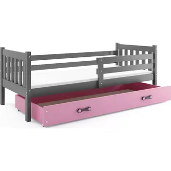 Postel BMS GROUP Dětská postel Carino - 1 osoba, 90x200 s úložným prostorem bez matrace – Grafit, Růžová