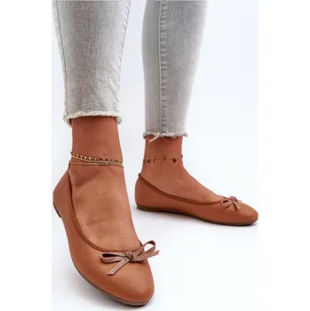 Dámské lodičky Baleríny z ekologické kůže s mašlí Sandal Barva: Béžová, Velikost: 38