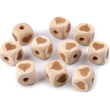 Korálek Dřevěné korálky kostka - srdce 14x14 mm Varianta: 2 přírodní srdce, Balení: 10 ks