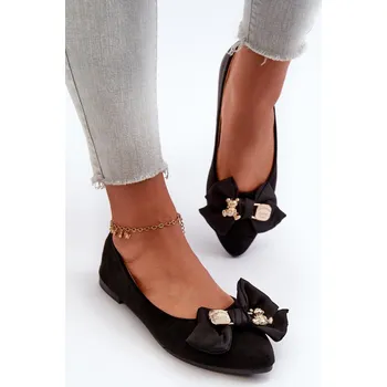 Dámské lodičky Dámské baleríny z ekologického semiše s mašlí a broží Satris Barva: Černá, Velikost: 37