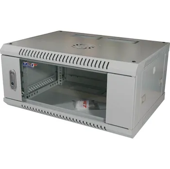 Rozvaděč LEXI-Net 19" nástěnný rozvaděč 4U 600x450, nosnost 60 kg, skleněné dveře, rozložený, šedý