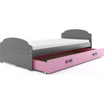 Postel BMS GROUP Dětská postel Lili - 1 osoba, 90x200 s úložným prostorem s matrací – Grafit, Růžová