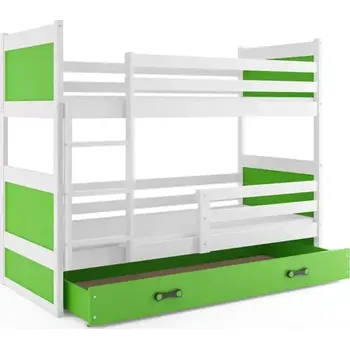 Postel BMS GROUP Dětská patrová postel Rico - 2 osoby, 80x190 s úložným prostorem bez matrace – Bílá, Zelená, Zelená