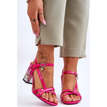 Dámské sandále lakované sandály na ozdobném podpatku D&A CR-232 Barva: Růžová, Velikost: 41