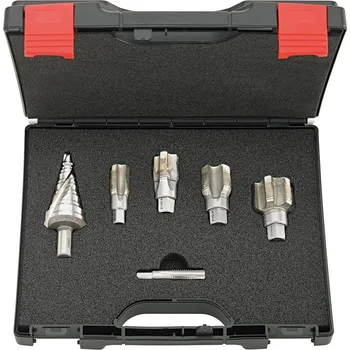 Závitořezný nástroj Sada zářezových závitníků sada od m12 do m32 x1,5 a stupňovitý vrták 7–32,5mm format