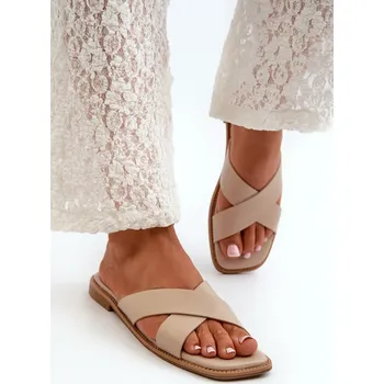 Dámské pantofle Dámské sandály na ploché podrážce z ekokůže S.Barski KV27-002 Barva: Béžová, Velikost: 38