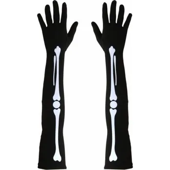 Karnevalový doplněk Rukavice černé - s kostmi