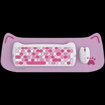 CANYON Kitty edice HSET-W6, bezdrátový SET CS klávesnice + optická myš + ochranné pouzdro + podložka, růžová