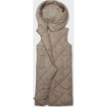 Dámská vesta Tmavě béžová dlouhá dámská oversize vesta (5M3165-84) odstíny béžové XL (42)