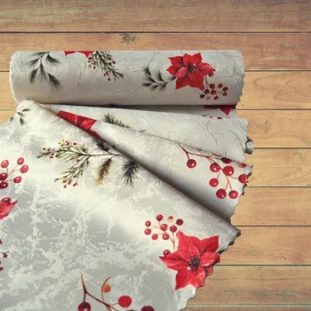Vánoční dekorace Vánoční běhoun v metráži - Štědrovečerní květy 38 zakončení vlnkou