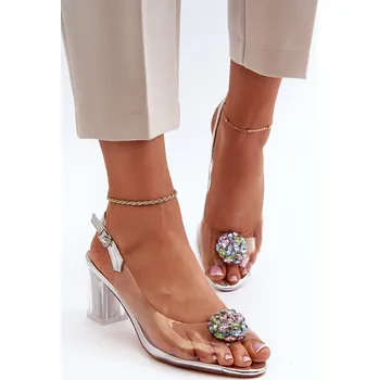 Dámské sandále Průhledné sandály na podpatku MR38-112 Barva: Stříbrná, Velikost: 36