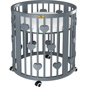 Dětská postýlka Oválná postýlka Royal Sleep 9v1 šedá srdce