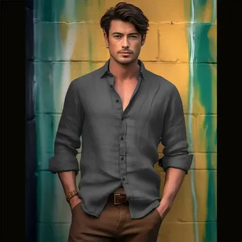 Pánská košile Lněná pánská košile elegantní Barva: Šedá, Velikost: 3XL