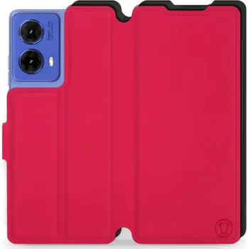 Pouzdro na mobilní telefon Flipové pouzdro Mobiwear Semiš - Motorola Moto G85 5G - Rudé & Černé (Knížkové semišové flip pouzdro, obal, kryt na mobil Motorola Moto G85 5G - Rudé & Černé, materiál semiš + TPU, ochrana 360°, stojánek, silikonová vanička, magnetické zavírání)