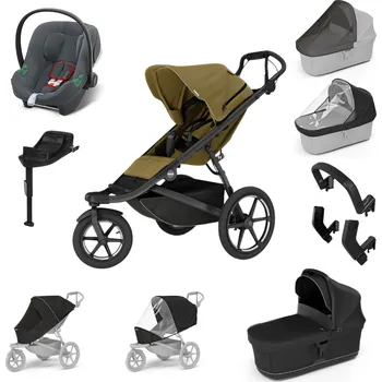 Kočárek THULE Maxi set Urban Glide 3 Nutria green + korba Black + autosedačka Aton B2 Steel Grey + báze + doplňky