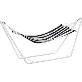 Houpací síť FurniGO Houpací síť s kovovým rámem 200x80 cm - krémová/černá