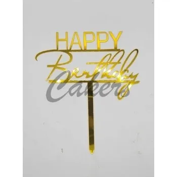 Jedlá dekorace na dort Zlatý zápich Happy Birthday č.19