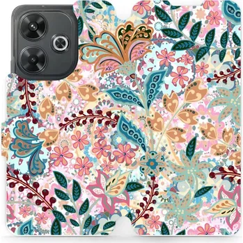 Pouzdro na mobilní telefon Flipové pouzdro Mobiwear - Xiaomi Redmi 13 - MX04S Spletité kvítky a listy (Knížkové flip pouzdro, obal, kryt na mobil Xiaomi Redmi 13 - MX04S Spletité kvítky a listy, materiál Umělá kůže + TPU - ochrana 360°, stojánek, silikonová vanička, magnetické)