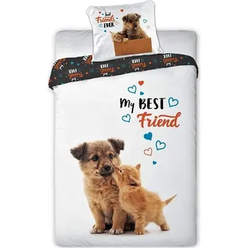 Povlečení FARO Bavlněné povlečení 3D Malí kamarádi, kotě a štěně 140 x 200, 70 x 90 cm zipový uzávěr