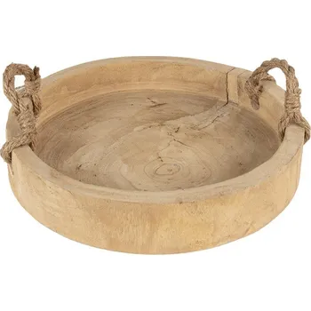 Dřevěný kulatý tác/ podnos s jutovými uchy - Ø 35*6 cm