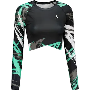 Dámský funkční crop top s dlouhým rukávem premium ALTISPORT VOJ/ALW039TR04 ČERNÁ/TYRKYSOVÁ XXL