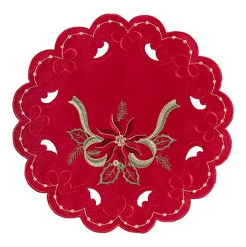 Vánoce Vánoční dekorační ozdobný ubrousek GERANIUM, červená, O 30 cm