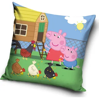 Polštář Dětský polštářek PRASÁTKO PEPINA A TOMÍK NA FARMĚ (PEPPA), zeleno-modrý 40x40cm