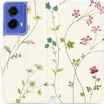 Pouzdro na mobilní telefon Flipové pouzdro Mobiwear - Motorola Moto G85 5G - MD03S Tenké rostlinky s květy (Knížkové flip pouzdro, obal, kryt na mobil Motorola Moto G85 5G - MD03S Tenké rostlinky s květy, materiál Umělá kůže + TPU - ochrana 360°, stojánek, silikonová vanička,)