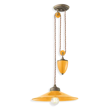 Ferroluce Závěsné retro svítidlo s kladkou COLORS, Ø 35 cm, 1xE27 Barva: Žlutá