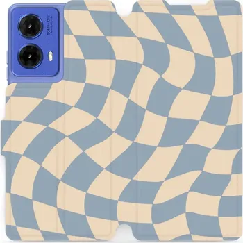 Pouzdro na mobilní telefon Flipové pouzdro Mobiwear - Motorola Moto G85 5G - VA59S Modrá a béžová šachovnice (Knížkové flip pouzdro, obal, kryt na mobil Motorola Moto G85 5G - VA59S Modrá a béžová šachovnice, materiál Umělá kůže + TPU - ochrana 360°, stojánek, silikonová vanička,)