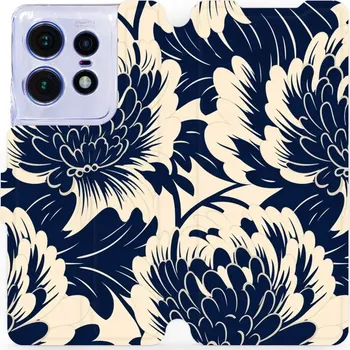 Pouzdro na mobilní telefon Flipové pouzdro Mobiwear - Motorola Edge 50 Pro - VA40S Modré a béžové květy (Knížkové flip pouzdro, obal, kryt na mobil Motorola Edge 50 Pro - VA40S Modré a béžové květy, materiál Umělá kůže + TPU - ochrana 360°, stojánek, silikonová vanička, magnetické)