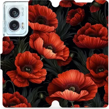 Pouzdro na mobilní telefon Flipové pouzdro Mobiwear - Motorola Edge 50 Fusion - VP45S Temné červené květy (Knížkové flip pouzdro, obal, kryt na mobil Motorola Edge 50 Fusion - VP45S Temné červené květy, materiál Umělá kůže + TPU - ochrana 360°, stojánek, silikonová vanička,)