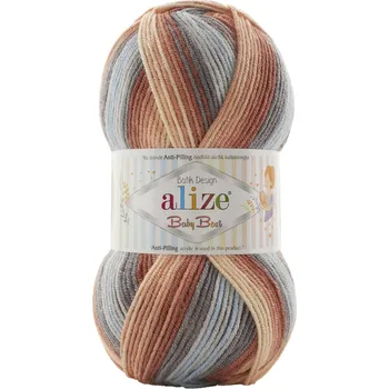 Příze Alize příze Baby Best Batik 7922 krémová, broskvová, hnědá, modrá, šedá
