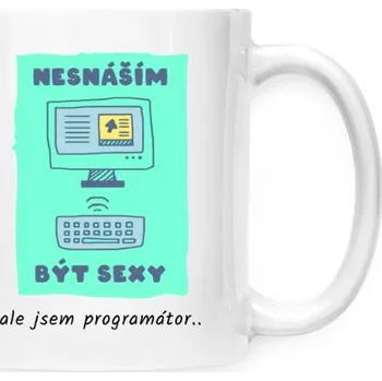 Hrnek malý bílý s potiskem Sexy programátor