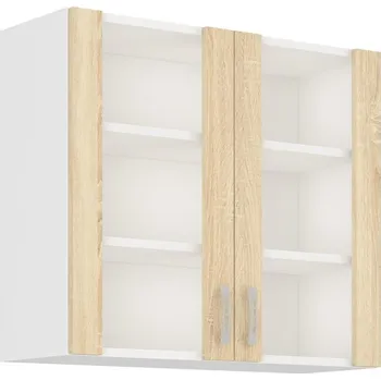 Kuchyňská linka Horní prosklená skříňka SABRYA - šířka 80 cm, dub sonoma / bílá