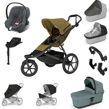 Kočárek THULE Maxi set Urban Glide 3 Nutria green + korba Mid blue + autosedačka Aton B2 Steel Grey + báze + doplňky