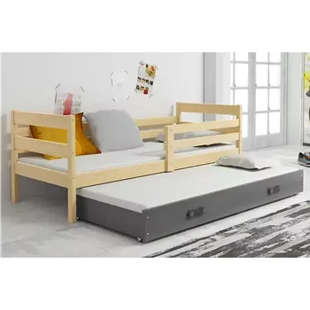 Postel BMS GROUP Dětská postel Eryk - 2 osoby, 80x190 s výsuvnou přistýlkou bez matrace– Borovice, Grafit