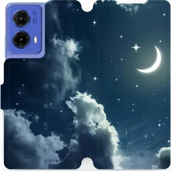 Pouzdro na mobilní telefon Flipové pouzdro Mobiwear - Motorola Moto G85 5G - V145P Noční obloha s měsícem (Knížkové flip pouzdro, obal, kryt na mobil Motorola Moto G85 5G - V145P Noční obloha s měsícem, materiál Umělá kůže + TPU - ochrana 360°, stojánek, silikonová vanička,)