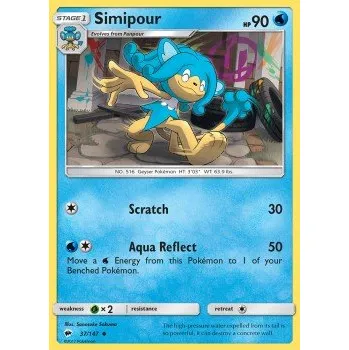 Volný čas Pokémon BUS 037/147 Simipour - Burning Shadows Stav: Excellent, Verze: NORMAL