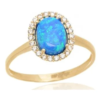 Prsten Prsten ze žlutého zlata s modrým opálem PR0718F + DÁREK ZDARMA