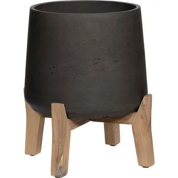 Květináč Patt Black Washed (Feet Low) M - Ø 16 cm / V 21 cm