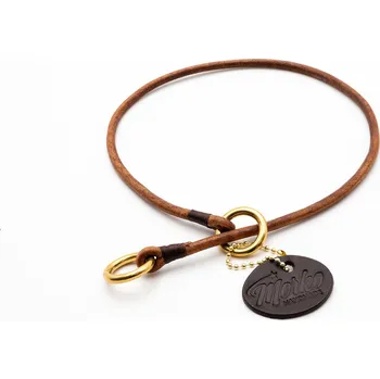 Obojek pro psa Morko Výstavní obojek – hnědá kulatá kůže 5 mm, kování mosaz cm: 50(cm)
