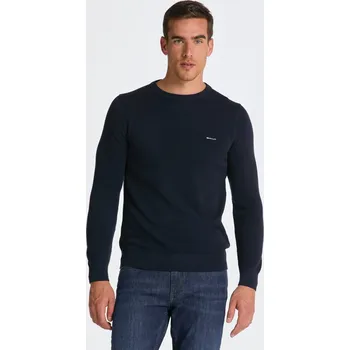Pánský svetr SVETR GANT COTTON PIQUE C-NECK EVENING BLUE