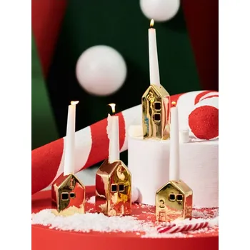 Vánoční dekorace Sinsay - Svícny ve tvaru domečku s vánočním motivem 4 pack - zlatá - 545CL-GLD - 545CL-GLD-ONE-1