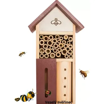 Hmyzí hotel PetBuddy domeček se včelkou, hotel pro hmyz, 13 x 8.5 x 26 cm, borové dřevo